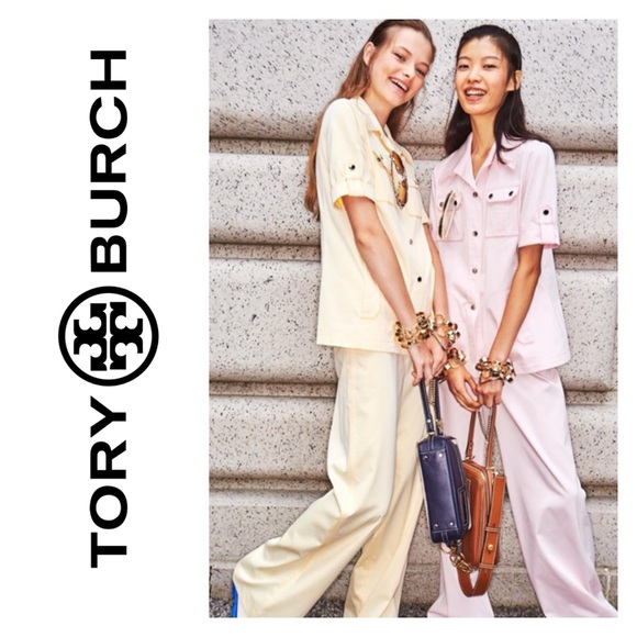 Tory Burch 🐆 Cotton Twill Safari Shirt in Iced Lemon NWT - Picture 2 of 12